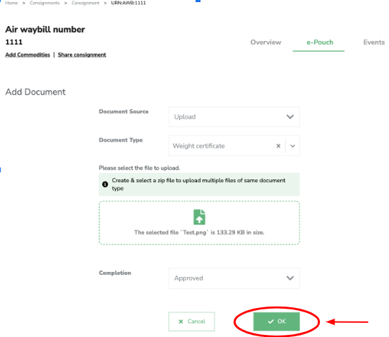 Add a document to a consignment