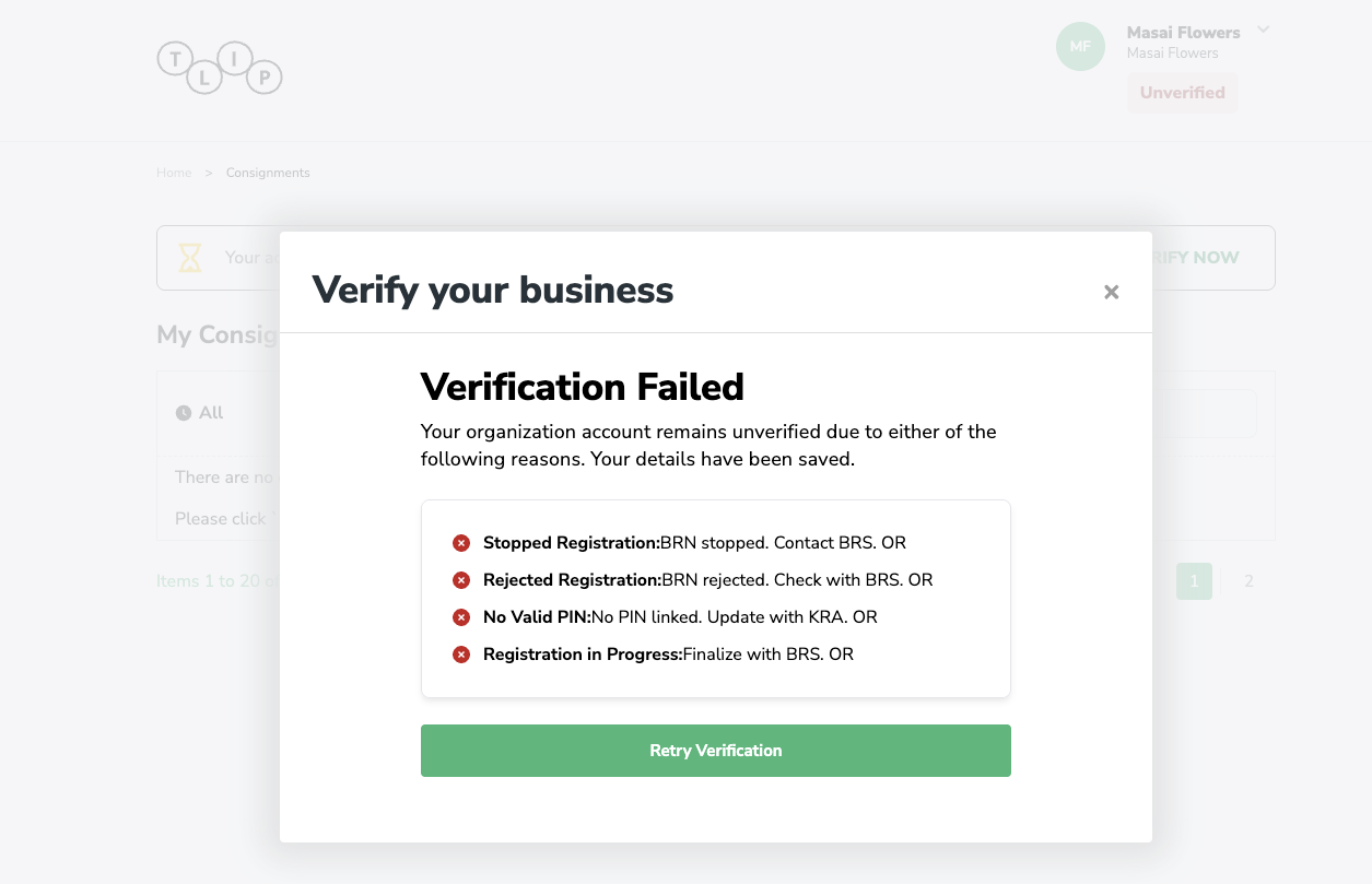 Verification failed